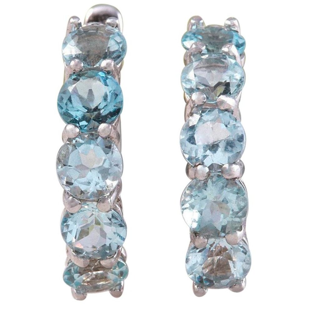 2.40 Ct Aquamarine & Diamond 14KW Gold Earring